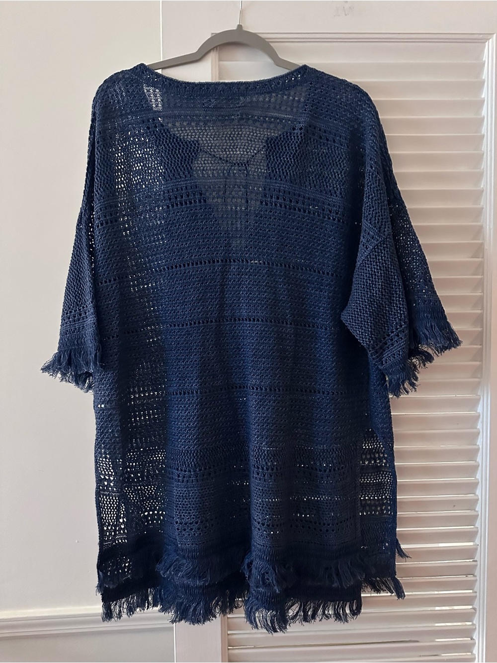 Polo Ralph Lauren Navy Crochet Fringe Beach Cover-Up Tunic, 100% Linen, Size M - Picture 5 of 7